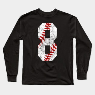 Vintage #8 Baseball Laces Baseball Mom Jersey Love Baseball 8th Birthday T-shirt Long Sleeve T-Shirt